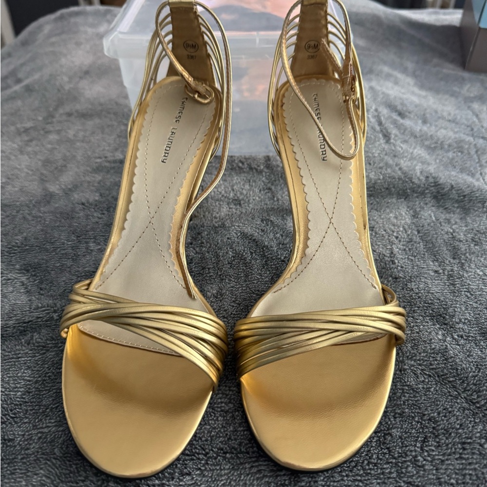 Chinese Laundry Gold Strappy Heels